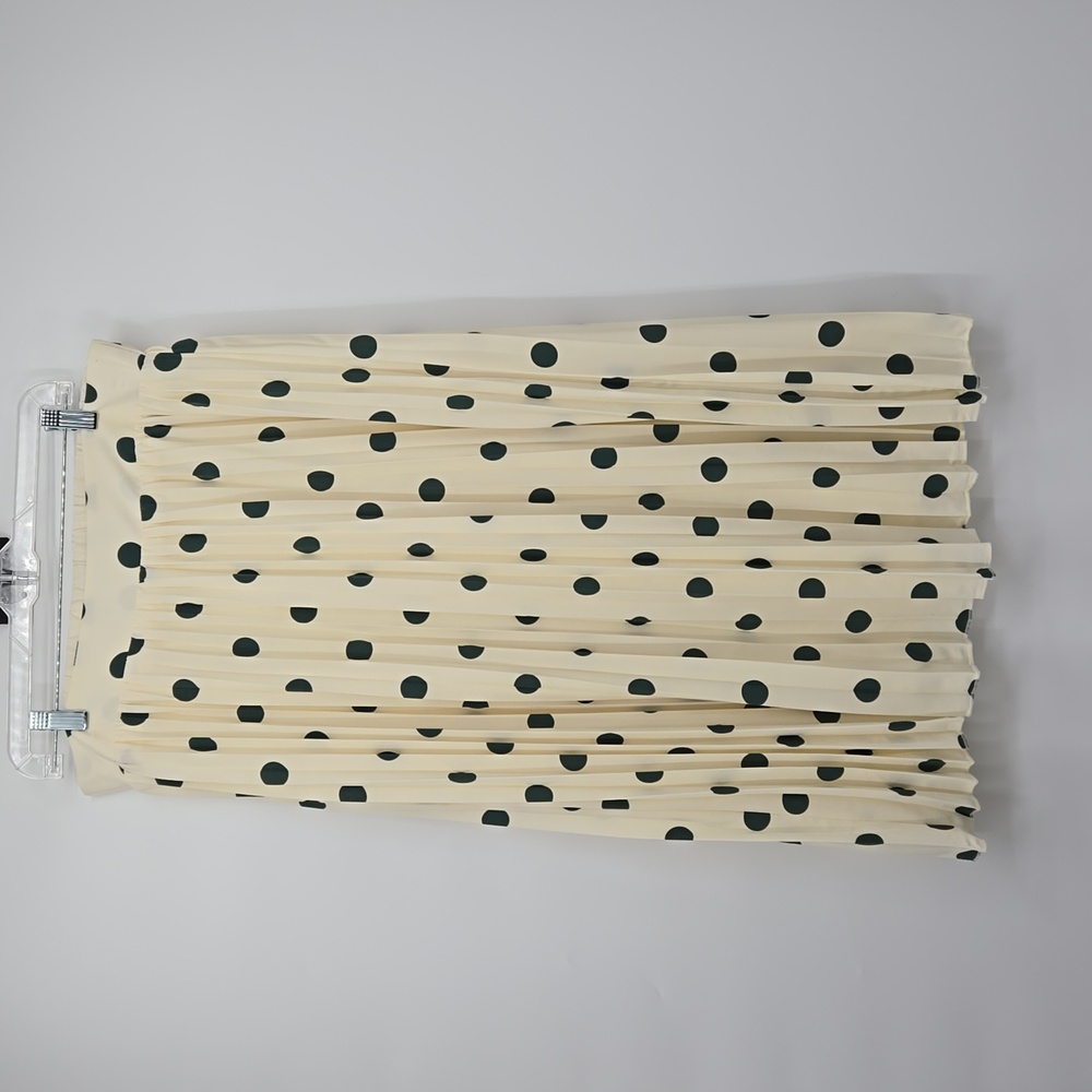 Sweetsalt A-Line Polka Dot Pleated Midi Skirt Ivory Green Polyester Size 12